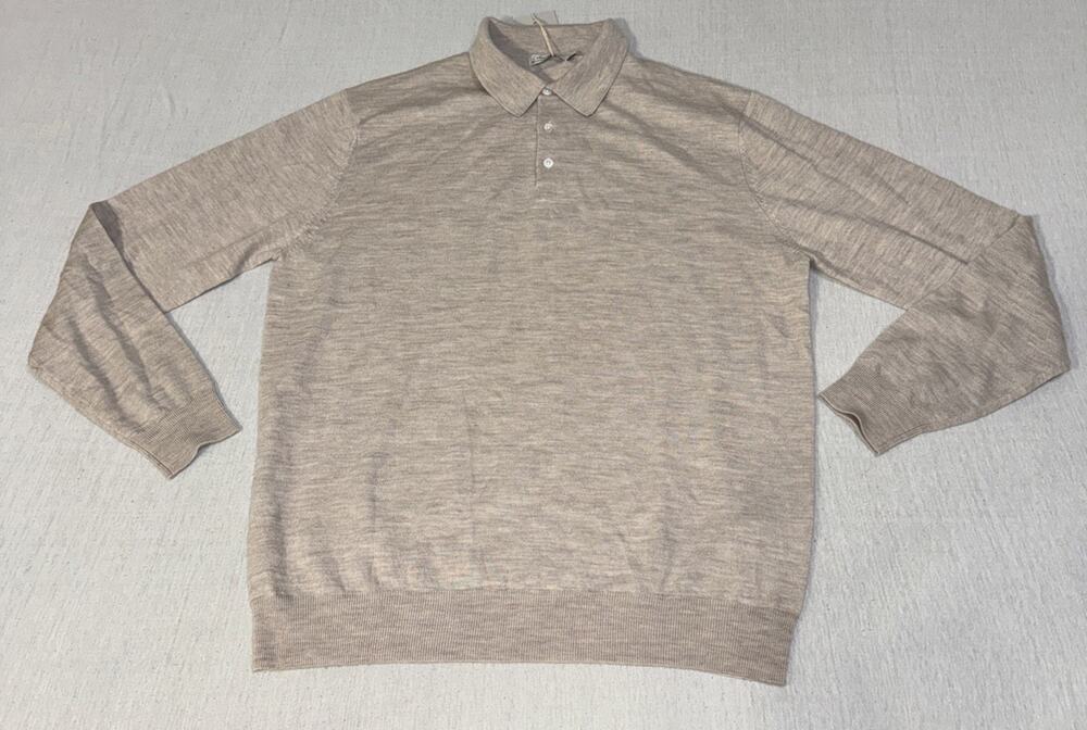 Collars & Co. Australian Marino Wool Sweater 1/4 Button Tan Men’s X-Large NWT